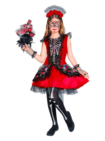 Carnival Party 3-częściowy kostium "Mujer dia de los Muertos" w kolorze czerwono-czarnym