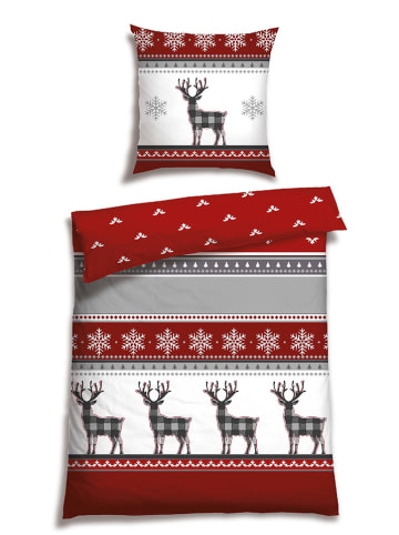 Schiesser Feinbiber-Bettwäsche-Set "Wichtel" in Grau/ Rot/ Weiß