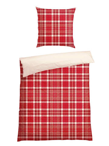 Schiesser Feinbiber-Bettwäsche-Set "Morris" in Rot/ Creme