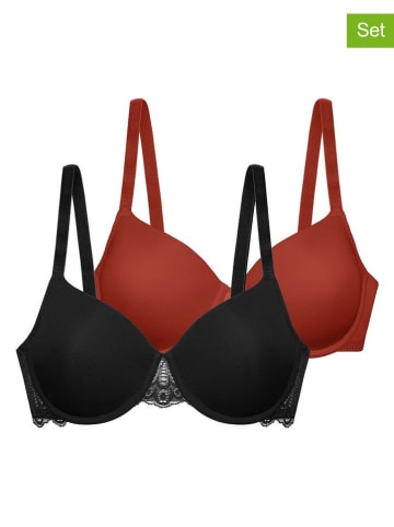 Dorina 2-delige set: voorgevormde beha's "Lorena" zwart/rood