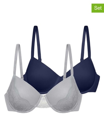 Dorina 2er-Set: Schalen-BHs "Radha" in Grau/ Dunkelblau
