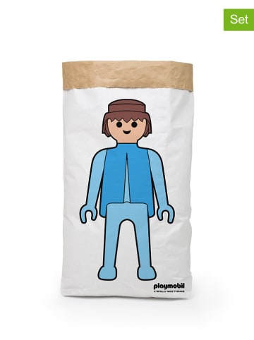 Playmobil 2er-Set: Aufbewahrungsbeutel "Playmobil Boy" in Weiß/ Blau - (H)90 cm