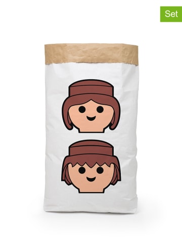 Playmobil 2-delige set: opbergzakken "Heads" wit/bruin - (H)90 cm