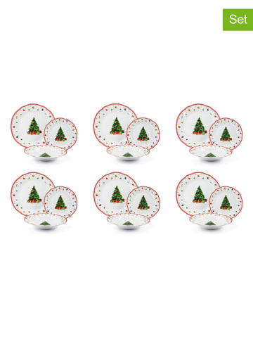 Trendy Kitchen by EXCÉLSA 18-częściowy zestaw talerzy "Christmas Eve" w kolorze biało-czerwono-zielonym