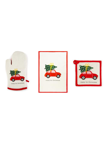 Trendy Kitchen by EXCÉLSA 3-delige Set "Ready for Christmas" crème/rood