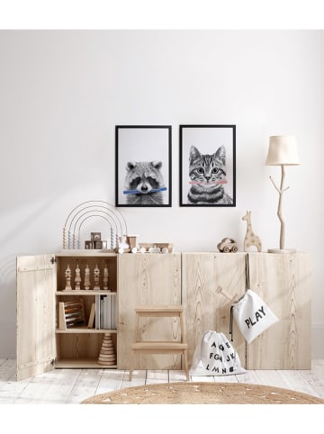 Folkifreckles Gerahmter Kunstdruck "Cat Bath" - (B)30 x (H)40 cm