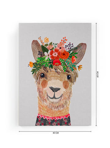 Folkifreckles Leinwand-Kunstdruck "Floral Lama" - (B)40 x (H)60 cm