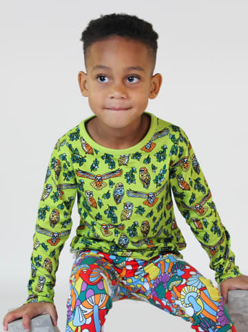 Småfolk Longsleeve "Uilen" lichtgroen/meerkleurig
