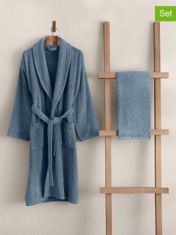 Colourful Cotton 2tlg. Bademantel-Set in Blau
