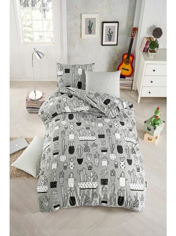 Colourful Cotton Beddengoedset "Cactus" lichtgrijs/zwart