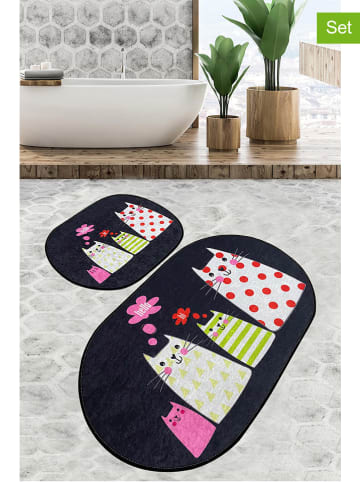 Colourful Cotton 2er-Set: Badvorleger in Schwarz/ Bunt