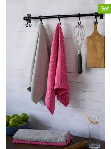 Colourful Cotton 4er-Set: Geschirrtücher "Ruth" in Pink/ Hellgrau