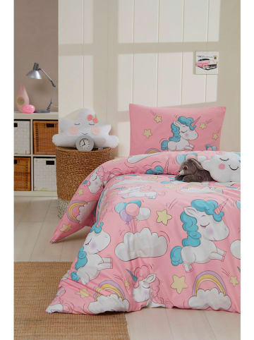 Colourful Cotton Beddengoedset "Unicornio" lichtroze/wit