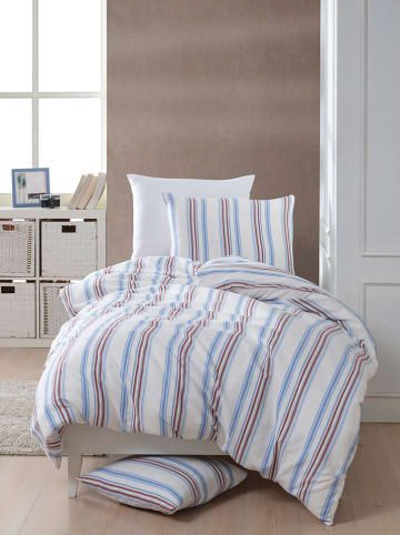 Colourful Cotton Beddengoedset "Zagreb" wit/rood/lichtblauw