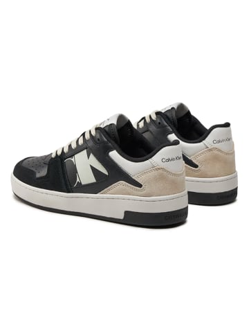 CALVIN KLEIN JEANS Leder-Sneakers in Schwarz/ Creme