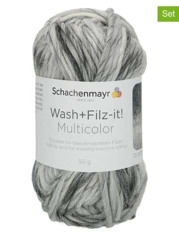 Schachenmayr since 1822 10er-Set: Wollgarne "Wash+Filz-it!"  in Schwarz/ Grau/ Weiß - 10x 50 g
