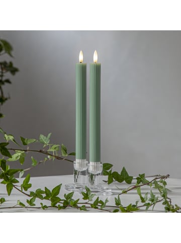 STAR Trading Świece woskowe LED (2 szt.) "Flame Stripe" w kolorze zielonym - wys. 25 cm