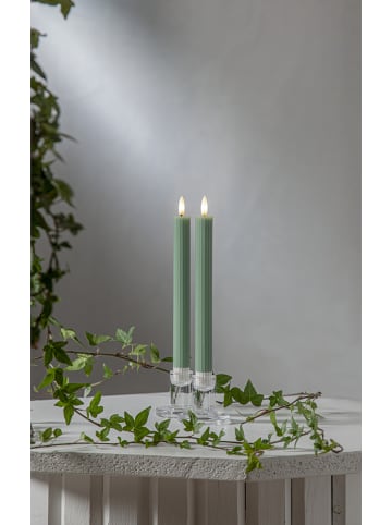 STAR Trading 2-delige set: ledwaskaarsen "Flamme Slim" groen- (H)25 cm
