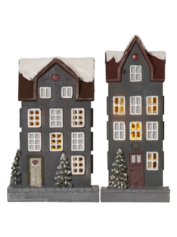 STAR Trading 2er-Set: LED-Dekoobjekte "Hus" in Grau/ Bunt - (H)14,5 cm