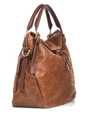 Lucca Baldi Leder-Henkeltasche "Cortona" in Braun - (B)40 x (H)36 x (T)26 cm