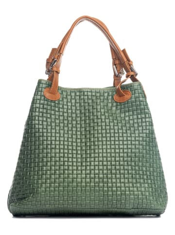 Lucca Baldi Leren schoudertas "Fosdinovo" groen - (B)37 x (H)45 x (D)15 cm