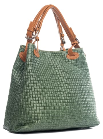 Lucca Baldi Leder-Schultertasche "Fosdinovo" in Grün - (B)37 x (H)45 x (T)15 cm