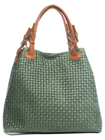 Lucca Baldi Leder-Schultertasche "Fosdinovo" in Grün - (B)37 x (H)45 x (T)15 cm