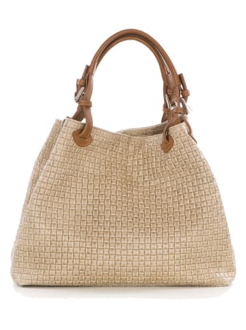 Lucca Baldi Leder-Schultertasche "Fosdinovo" in Beige - (B)37 x (H)45 x (T)15 cm