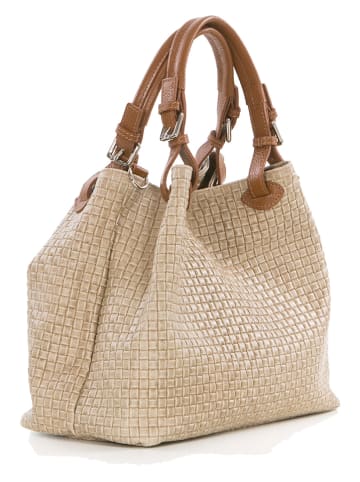 Lucca Baldi Leren schoudertas "Fosdinovo" beige - (B)37 x (H)45 x (D)15 cm