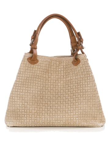 Lucca Baldi Leren schoudertas "Fosdinovo" beige - (B)37 x (H)45 x (D)15 cm