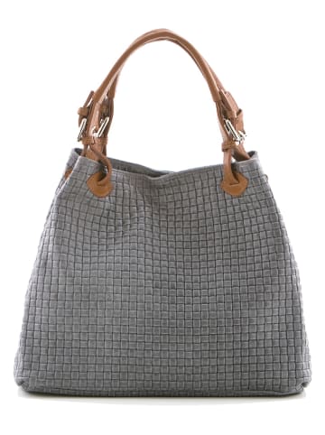 Lucca Baldi Leren schoudertas "Fosdinovo" grijs - (B)37 x (H)45 x (D)15 cm