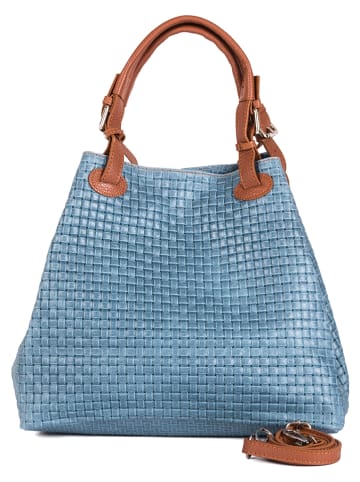 Lucca Baldi Leren schoudertas "Fosdinovo" lichtblauw - (B)37 x (H)45 x (D)15 cm