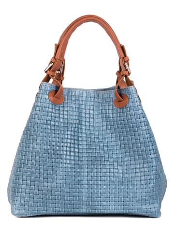 Lucca Baldi Leder-Schultertasche "Fosdinovo" in Hellblau - (B)37 x (H)45 x (T)15 cm