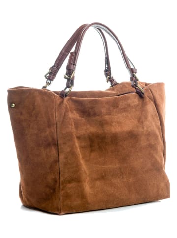 Lucca Baldi Leren handtas "Gimignano" camel - (B)50 x (H)45 x (D)20 cm