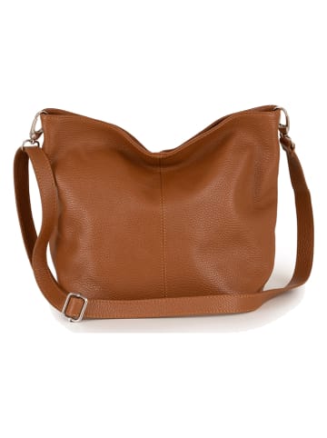 Lucca Baldi Leder-Schultertasche "Trapani" in Camel - (B)33 x (H)25 x (T)14 cm