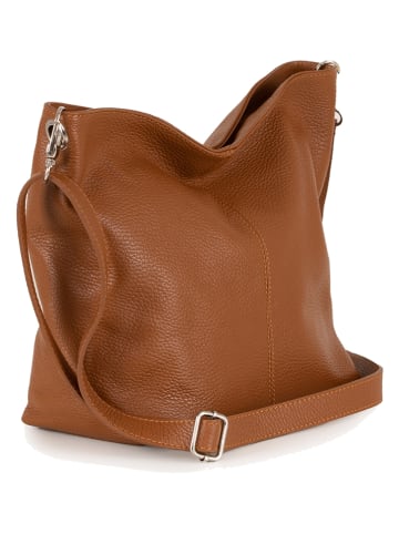 Lucca Baldi Leder-Schultertasche "Trapani" in Camel - (B)33 x (H)25 x (T)14 cm