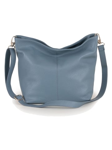 Lucca Baldi Leder-Schultertasche "Trapani" in Hellblau - (B)33 x (H)25 x (T)14 cm