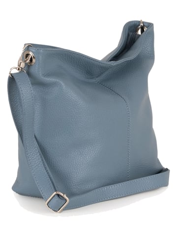 Lucca Baldi Leder-Schultertasche "Trapani" in Hellblau - (B)33 x (H)25 x (T)14 cm