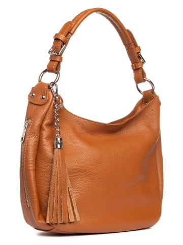 Lia Biassoni Leren schoudertas "Monate" camel - (B)36 x (H)26 x (D)10 cm