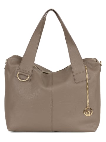Lia Biassoni Leder-Schultertasche "Calabritto" in Taupe - (B)37 x (H)29 x (T)12 cm