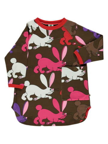 Småfolk Sukienka dresowa "Rabbits" w kolorze brązowym ze wzorem