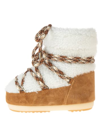 Moon Boot Skórzane botki zimowe "Light Low Shearling" w kolorze jasnobrązowo-białym