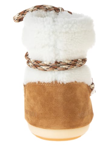 Moon Boot Leder-Winterboots "Light Low Shearling" in Weiß/ Hellbraun