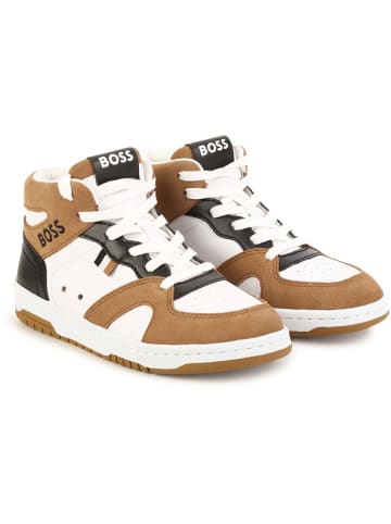 Hugo Boss Kids Leder-Sneakers in Hellbraun/ Weiß