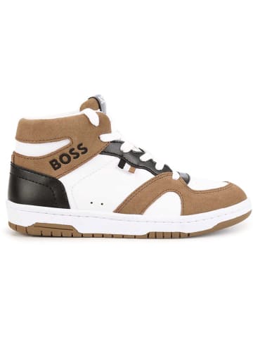 Hugo Boss Kids Leder-Sneakers in Hellbraun/ Weiß