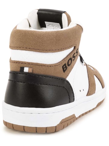 Hugo Boss Kids Leder-Sneakers in Hellbraun/ Weiß