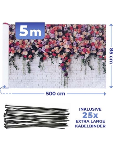 Wenko Osłona prywatności "Roses" w kolorze szaro-różowym - wys. 85 x 500 cm