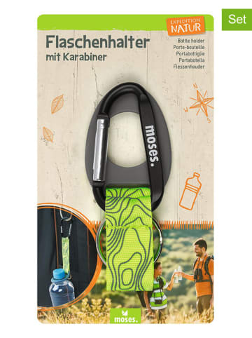 moses. 2er-Set: Flaschenhalter mit Karabiner "Expedition Natur" in Grün