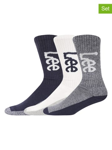 LEE Underwear 3er-Set: Sportsocken "Moar" in Creme/ Grau/ Dunkelblau