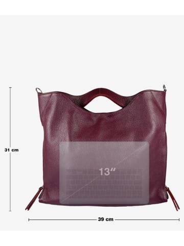 Mila Blu Leder-Henkeltasche in Bordeaux - (B)39 x (H)31 x (T)5 cm
